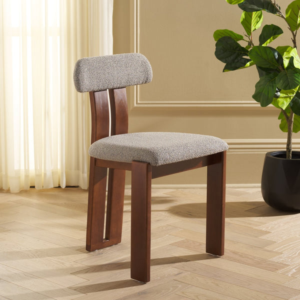 Safavieh Cayde Boucle Dining Chair - Elegant Cream Upholstery With Stylish Walnut Accents For Your Home Grey ,Walnut Wood,Fabric,Foam Dch8807c