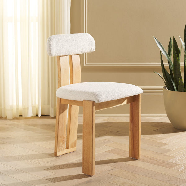 Safavieh Cayde Boucle Dining Chair - Elegant Cream Upholstery With Stylish Walnut Accents For Your Home Cream ,Light Blonde Wood,Fabric,Foam Dch8807d