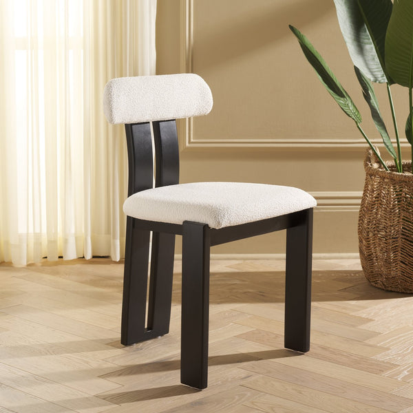 Safavieh Cayde Boucle Dining Chair - Elegant Cream Upholstery With Stylish Walnut Accents For Your Home Creme ,Black Wood,Fabric,Foam Dch8807e