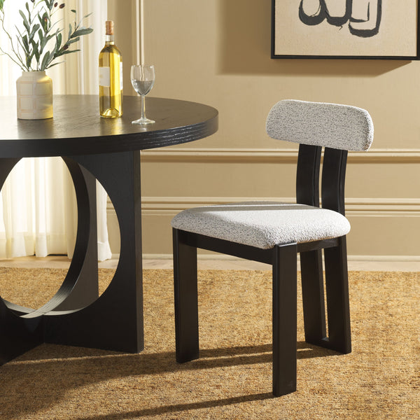Safavieh Cayde Boucle Dining Chair - Elegant Cream Upholstery With Stylish Walnut Accents For Your Home Black W,White ,Black Wood,Fabric,Foam Dch8807f