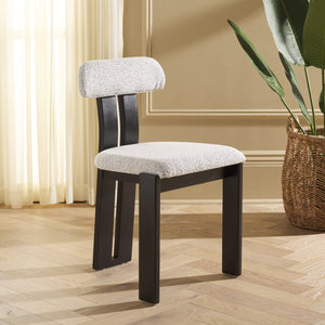 Safavieh Cayde Boucle Dining Chair - Elegant Cream Upholstery With Stylish Walnut Accents For Your Home Black W,White ,Black Wood,Fabric,Foam Dch8807f