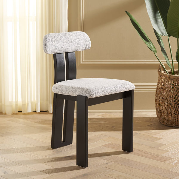 Safavieh Cayde Boucle Dining Chair - Elegant Cream Upholstery With Stylish Walnut Accents For Your Home Black W,White ,Black Wood,Fabric,Foam Dch8807f
