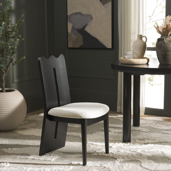 Safavieh Kieran Dining Chair - Sophisticated Elegance With Chic Black Legs For A Timeless Dining Experience Creme ,Black Wood,Fabric,Foam Dch8808a