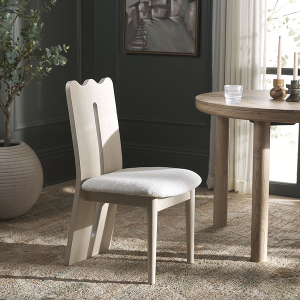 Safavieh Kieran Dining Chair - Sophisticated Elegance With Chic Black Legs For A Timeless Dining Experience Creme ,Ivory Wood,Fabric,Foam Dch8808c