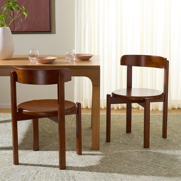 Calixto Mid-Century Wood Dining Chair Set Of 2 With Ergonomic Contour, Solid Frame, Warm Grain Finish, Durable Style