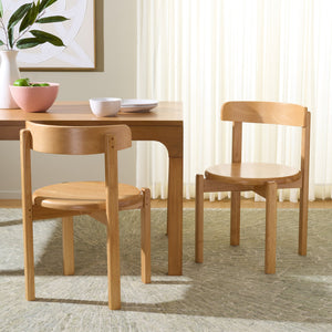 Calixto Mid-Century Wood Dining Chair Set Of 2 With Ergonomic Contour, Solid Frame, Warm Grain Finish, Durable Style