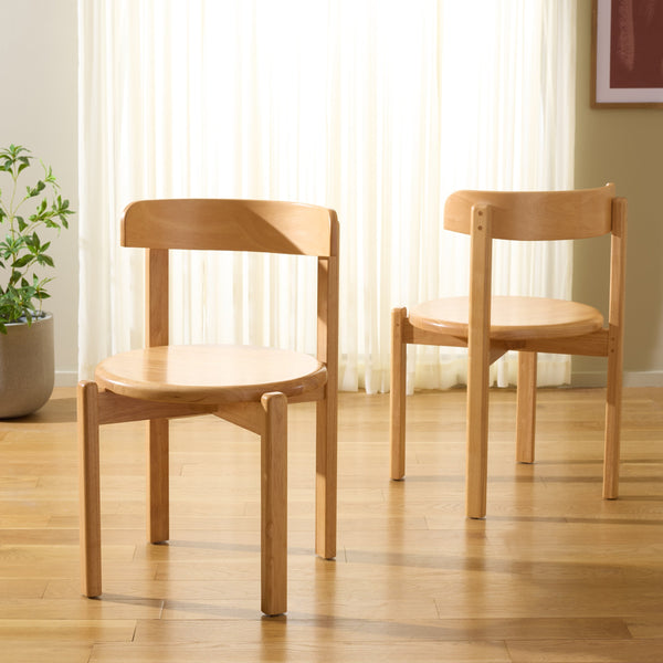 Calixto Mid-Century Wood Dining Chair Set Of 2 With Ergonomic Contour, Solid Frame, Warm Grain Finish, Durable Style