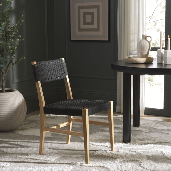 Safavieh Dutton Woven Dining Chair – Elegant Natural Rubberwood & Paper Cord For A Stylish Dining Experience Black ,Natural Wood,Paper Cord Dch9200b