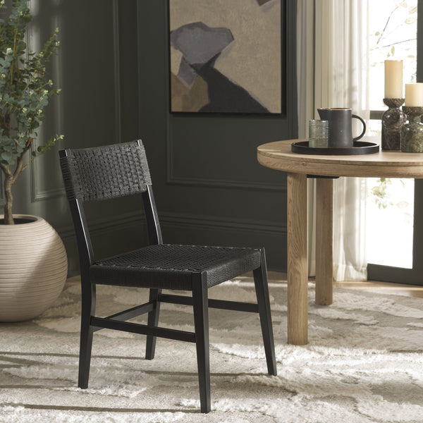 Safavieh Dutton Woven Dining Chair – Elegant Natural Rubberwood & Paper Cord For A Stylish Dining Experience Black ,Black Wood,Paper Cord Dch9200d