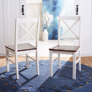 Safavieh AKASH Dining Chair Set of Two – Timeless Sheraton Design with X-Back Detail for Elegant Dining Spaces White / Natural DCH9210A-SET2