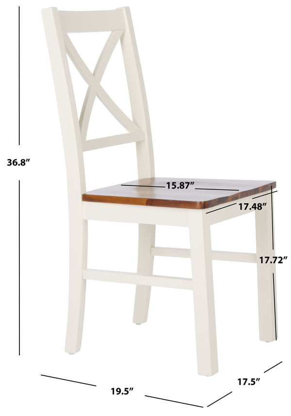 Safavieh AKASH Dining Chair Set of Two – Timeless Sheraton Design with X-Back Detail for Elegant Dining Spaces White / Natural DCH9210A-SET2