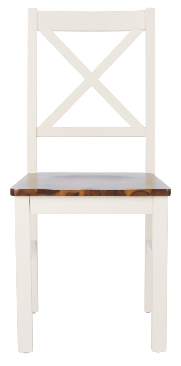 Safavieh AKASH Dining Chair Set of Two – Timeless Sheraton Design with X-Back Detail for Elegant Dining Spaces White / Natural DCH9210A-SET2