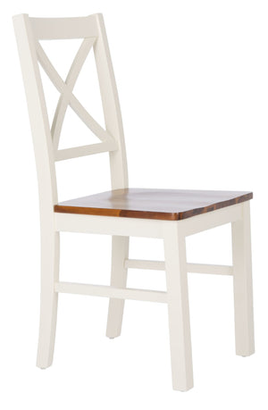 Safavieh AKASH Dining Chair Set of Two – Timeless Sheraton Design with X-Back Detail for Elegant Dining Spaces White / Natural DCH9210A-SET2