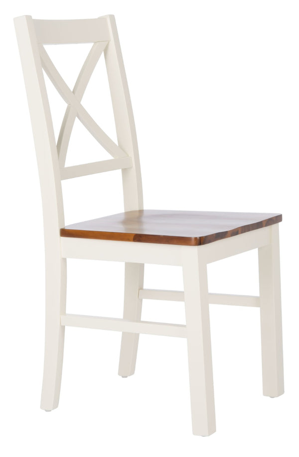 Safavieh AKASH Dining Chair Set of Two – Timeless Sheraton Design with X-Back Detail for Elegant Dining Spaces White / Natural DCH9210A-SET2