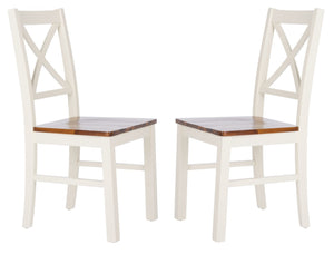 Safavieh AKASH Dining Chair Set of Two – Timeless Sheraton Design with X-Back Detail for Elegant Dining Spaces White / Natural DCH9210A-SET2
