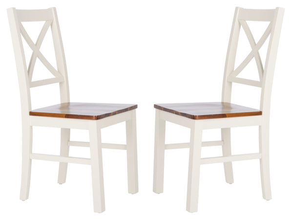 Safavieh AKASH Dining Chair Set of Two – Timeless Sheraton Design with X-Back Detail for Elegant Dining Spaces White / Natural DCH9210A-SET2