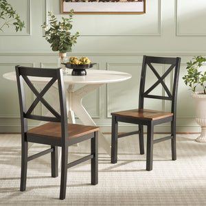Safavieh AKASH Dining Chair Set of Two – Timeless Sheraton Design with X-Back Detail for Elegant Dining Spaces Black / Natural DCH9210C-SET2