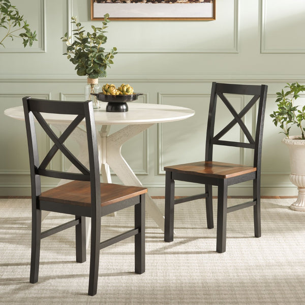 Safavieh AKASH Dining Chair Set of Two – Timeless Sheraton Design with X-Back Detail for Elegant Dining Spaces Black / Natural DCH9210C-SET2