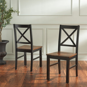 Safavieh AKASH Dining Chair Set of Two – Timeless Sheraton Design with X-Back Detail for Elegant Dining Spaces Black / Natural DCH9210C-SET2