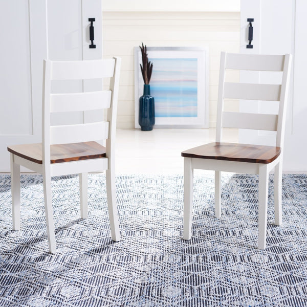 Safavieh SILIO Ladder Back Dining Chair Set of Two - Timeless Farmhouse Style for Cozy Dining Spaces White / Natural DCH9213A-SET2