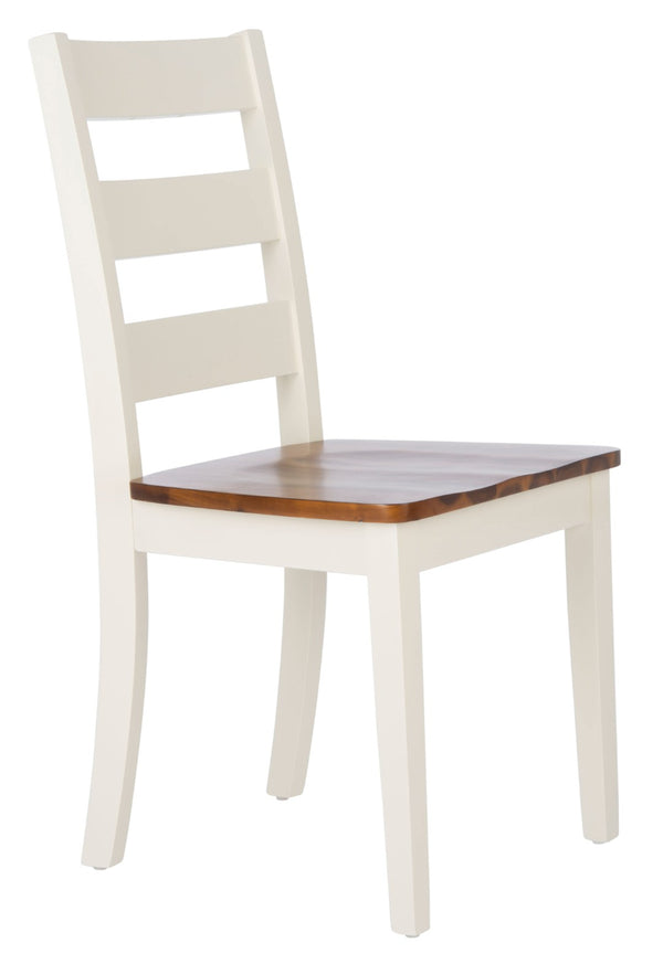 Safavieh SILIO Ladder Back Dining Chair Set of Two - Timeless Farmhouse Style for Cozy Dining Spaces White / Natural DCH9213A-SET2