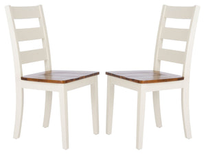 Safavieh SILIO Ladder Back Dining Chair Set of Two - Timeless Farmhouse Style for Cozy Dining Spaces White / Natural DCH9213A-SET2