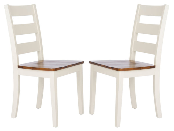 Safavieh SILIO Ladder Back Dining Chair Set of Two - Timeless Farmhouse Style for Cozy Dining Spaces White / Natural DCH9213A-SET2