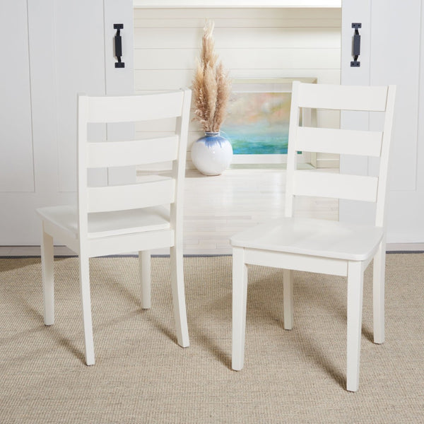 Safavieh SILIO Ladder Back Dining Chair Set of Two - Timeless Farmhouse Style for Cozy Dining Spaces White DCH9213B-SET2