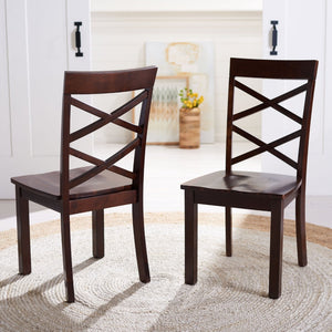 Safavieh AINSLEE Dining Chair Set of 2 - Classic Brown, Cozy Comfort with Double Crossed-Back Design DCH9217A-SET2