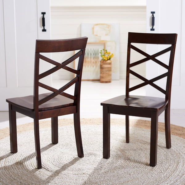 Safavieh AINSLEE Dining Chair Set of 2 - Classic Brown, Cozy Comfort with Double Crossed-Back Design DCH9217A-SET2