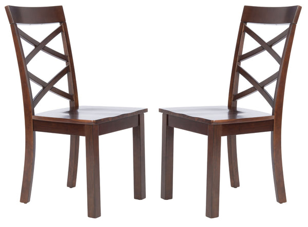 Safavieh AINSLEE Dining Chair Set of 2 - Classic Brown, Cozy Comfort with Double Crossed-Back Design DCH9217A-SET2