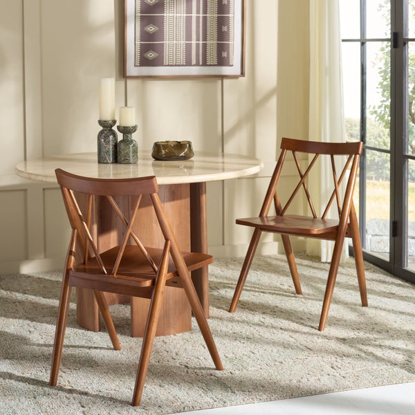 Safavieh Gayle Dining Chair Set Of 2 - Elegant Walnut Finish, Modern Design, Sturdy Rubberwood Construction Walnut Wood Dch9218b-set2
