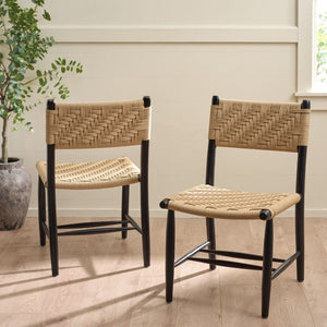 Safavieh Amiri Paper String Woven Dining Chair Scandinavian Mid-Century Modern Compact Seat DCH9223A-SET2