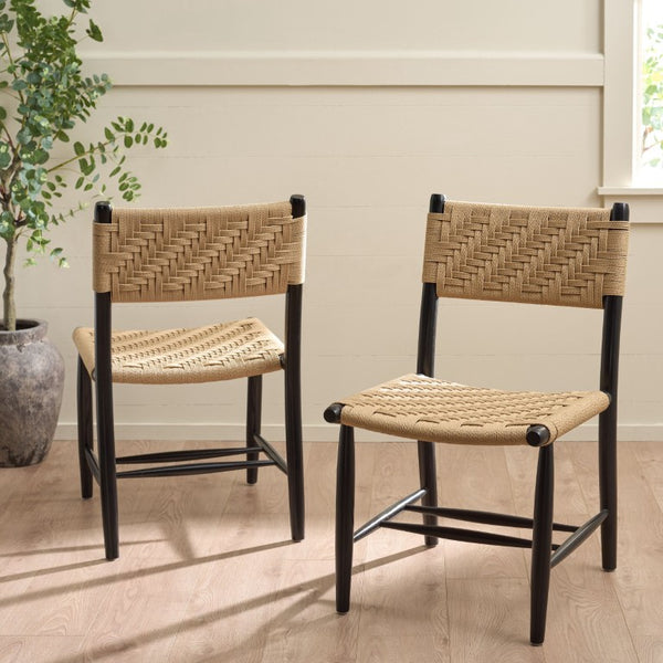 Safavieh Amiri Paper String Woven Dining Chair Scandinavian Mid-Century Modern Compact Seat DCH9223A-SET2