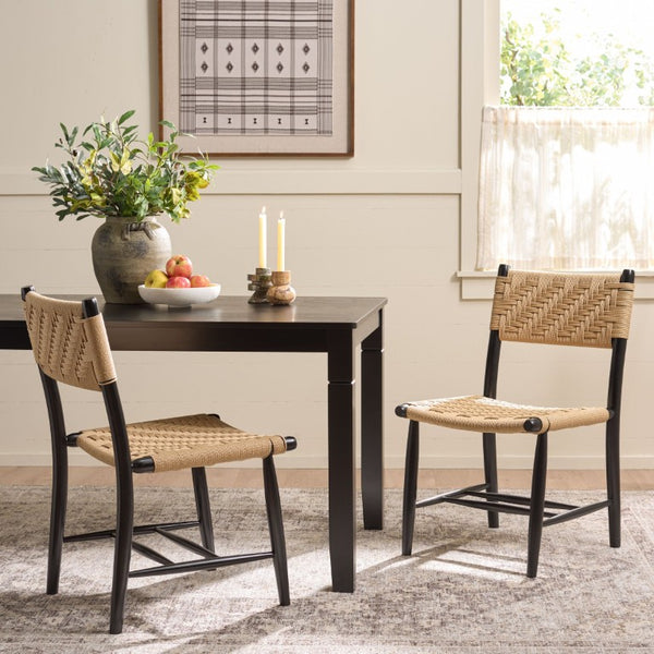 Safavieh Amiri Paper String Woven Dining Chair Scandinavian Mid-Century Modern Compact Seat DCH9223A-SET2