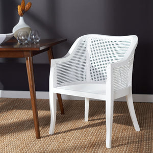 Safavieh Maika Dining Chair - Contemporary White Elm Frame With Cane Accents For Stylish Dining Comfort White DCH9500A
