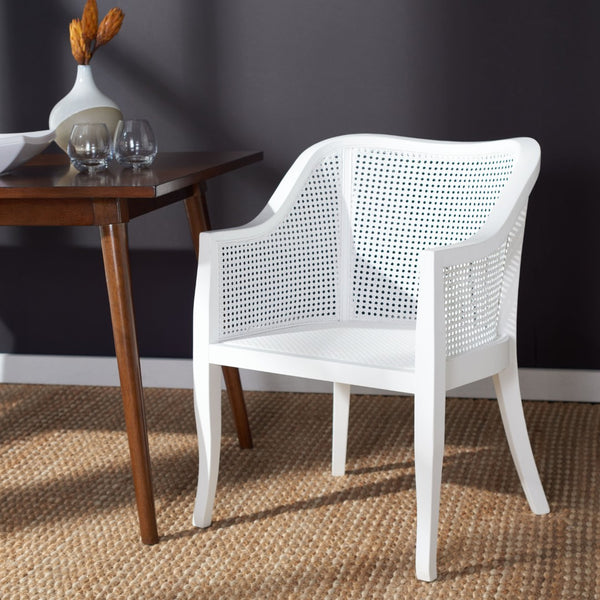 Safavieh Maika Dining Chair - Contemporary White Elm Frame With Cane Accents For Stylish Dining Comfort White DCH9500A