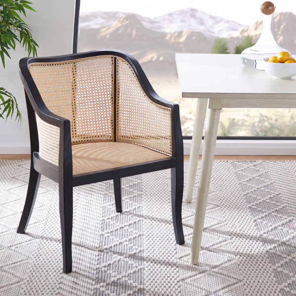 Safavieh Maika Dining Chair - Contemporary White Elm Frame With Cane Accents For Stylish Dining Comfort Black/Natural DCH9500D