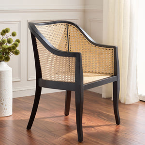 Safavieh Maika Dining Chair - Contemporary White Elm Frame With Cane Accents For Stylish Dining Comfort Black/Natural DCH9500D