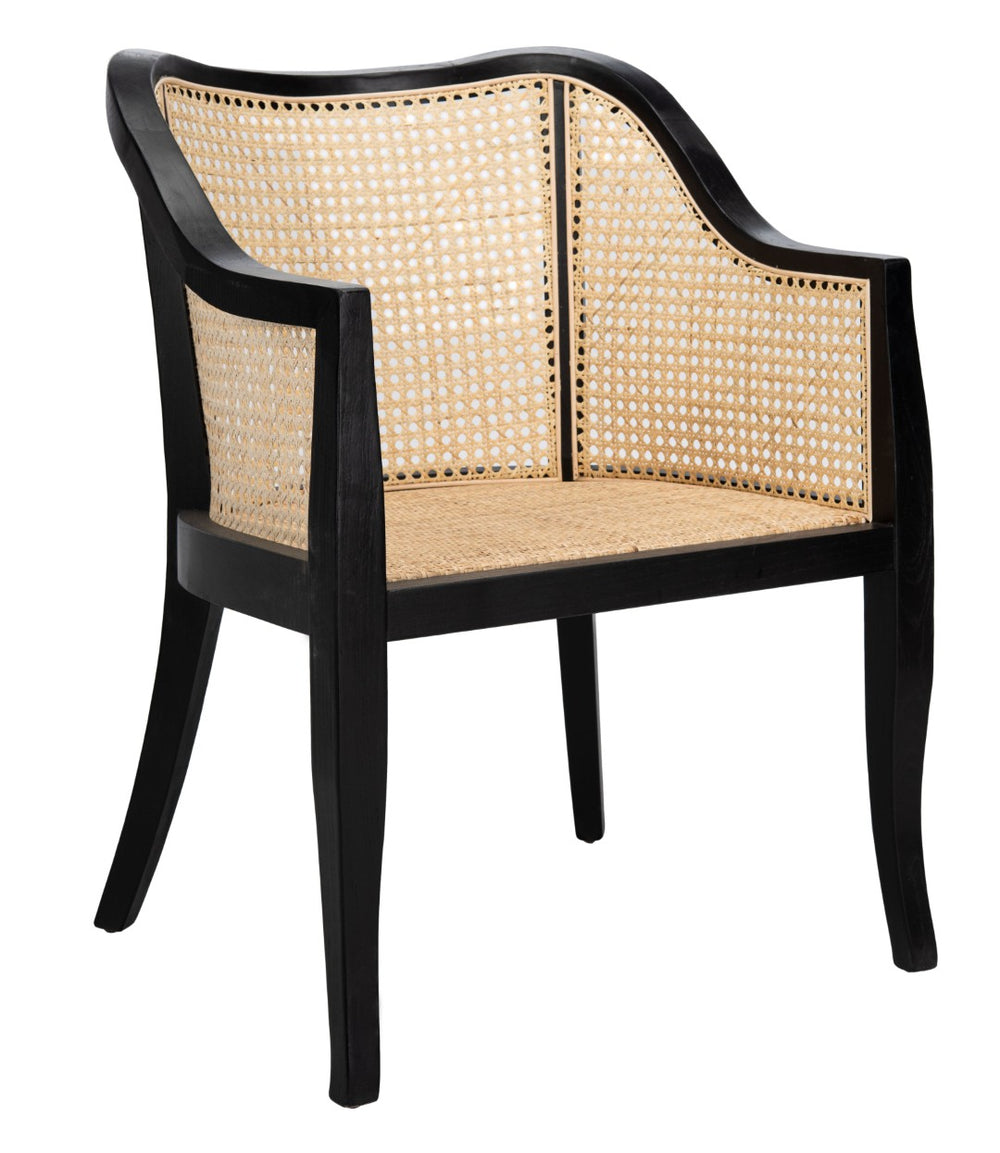 Safavieh Maika Dining Chair - Contemporary White Elm Frame With Cane Accents For Stylish Dining Comfort Black/Natural DCH9500D