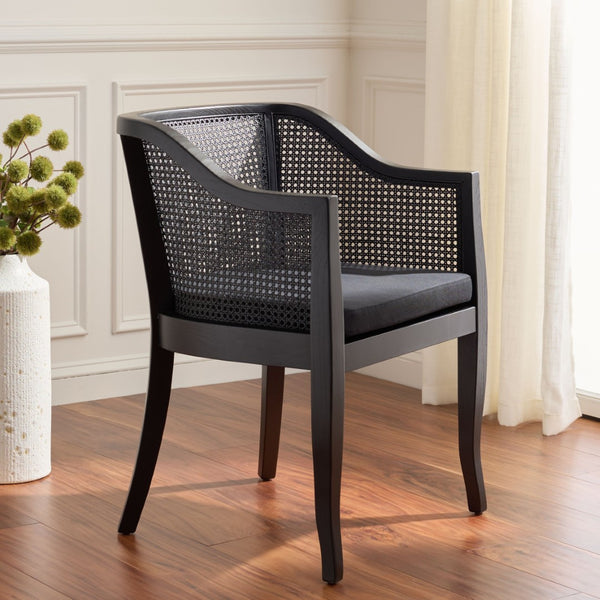 Safavieh Rina Dining Chair - Modern Elm Craftsmanship With Timeless Cane Detailing For Elegant Dining Spaces Black DCH9501C