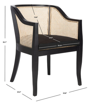 Safavieh Rina Dining Chair - Modern Elm Craftsmanship With Timeless Cane Detailing For Elegant Dining Spaces Black/Natural/Black Cushion DCH9501D