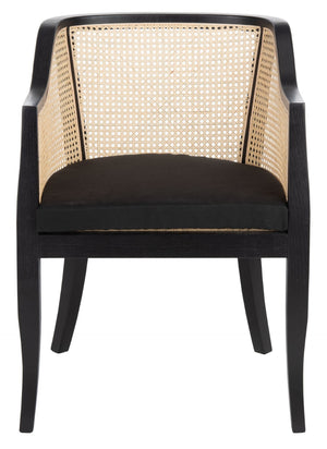 Safavieh Rina Dining Chair - Modern Elm Craftsmanship With Timeless Cane Detailing For Elegant Dining Spaces Black/Natural/Black Cushion DCH9501D