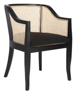 Safavieh Rina Dining Chair - Modern Elm Craftsmanship With Timeless Cane Detailing For Elegant Dining Spaces Black/Natural/Black Cushion DCH9501D