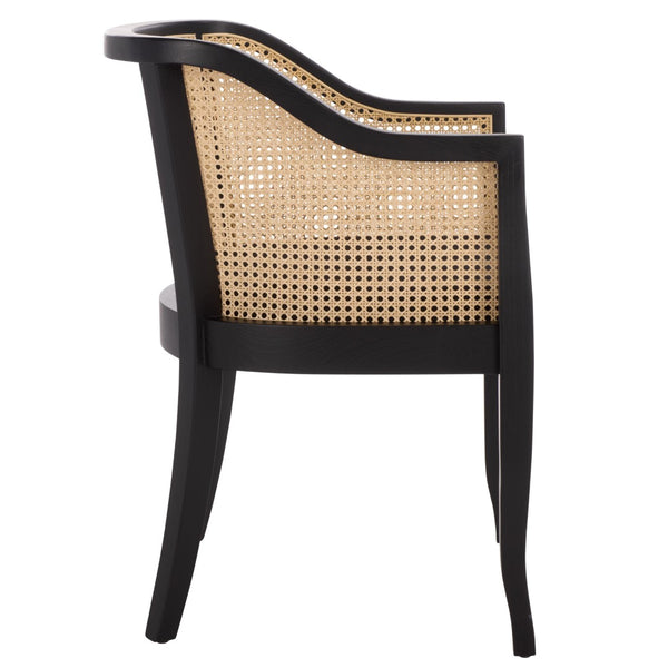Safavieh Rina Dining Chair - Modern Elm Craftsmanship With Timeless Cane Detailing For Elegant Dining Spaces Black/Natural/Black Cushion DCH9501D