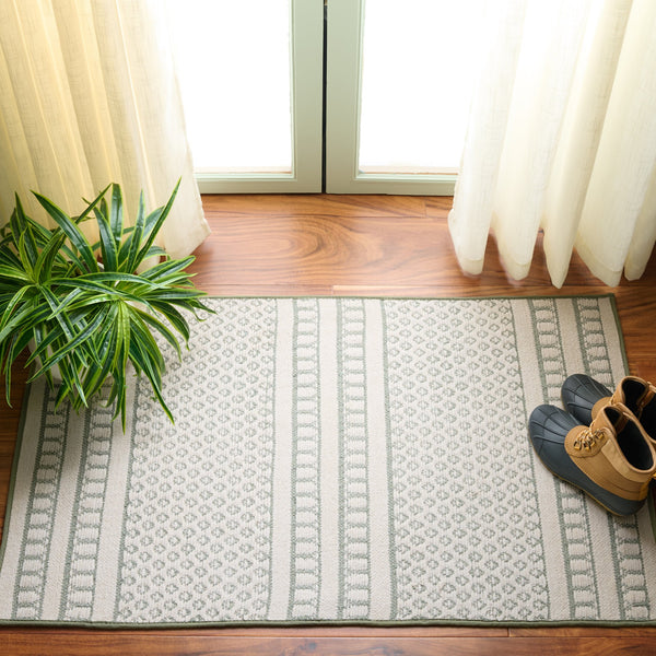 Safavieh Deco Sage Ivory Cotton Accent Rug 2'3"X3'9" – Coastal Geometric, Low-Profile 3/8" Pile, Washable DCO106Y-2745