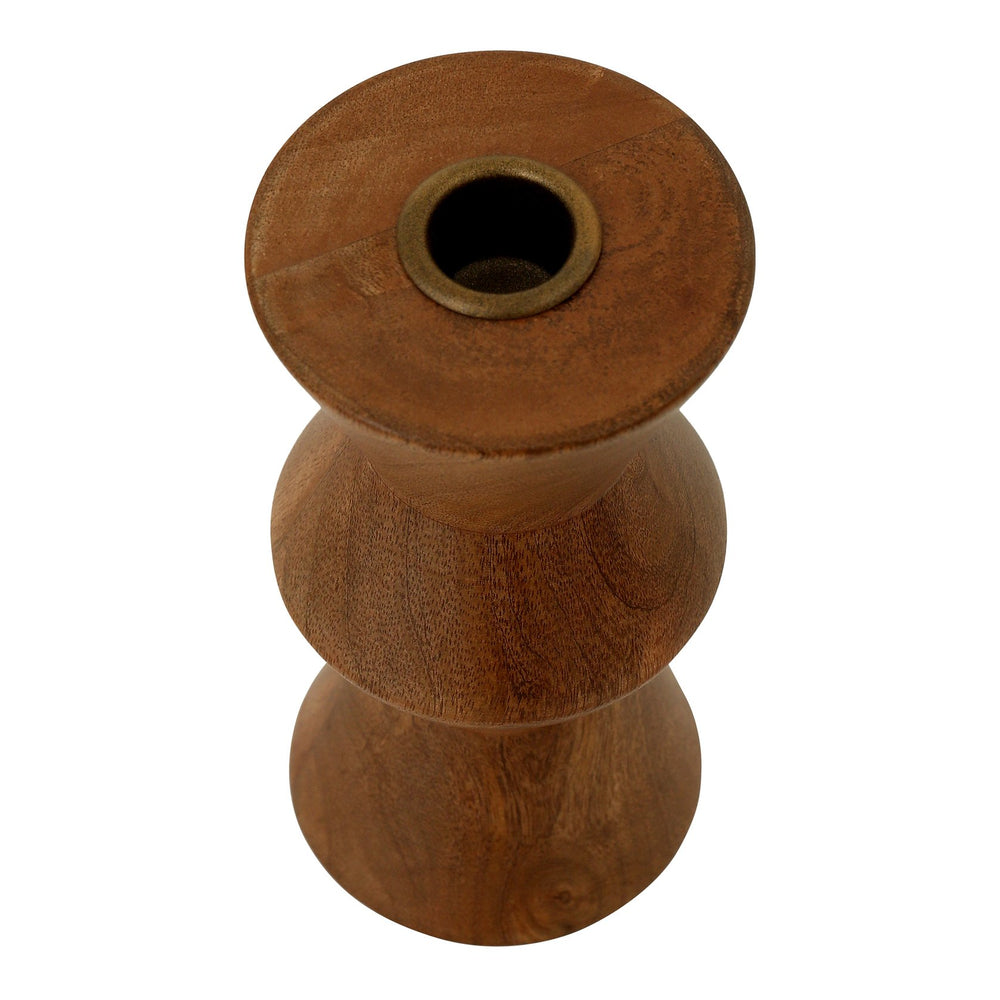 Moe's Home Sequence Small Wooden Candle Holder – Artfully Crafted Mango Wood & Antique Metal For Timeless Elegance Brown Mango Wood,Antique Metal Cup Dd-1045-03