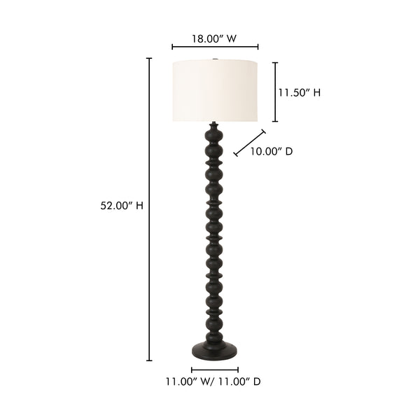 Moe's Home Gwen Floor Lamp - Vintage-inspired Mango Wood Design With Textured Cotton Shade For Elegant Spaces Black Mango Wood Base,Textured Cotton Shade Dd-1050-02-0
