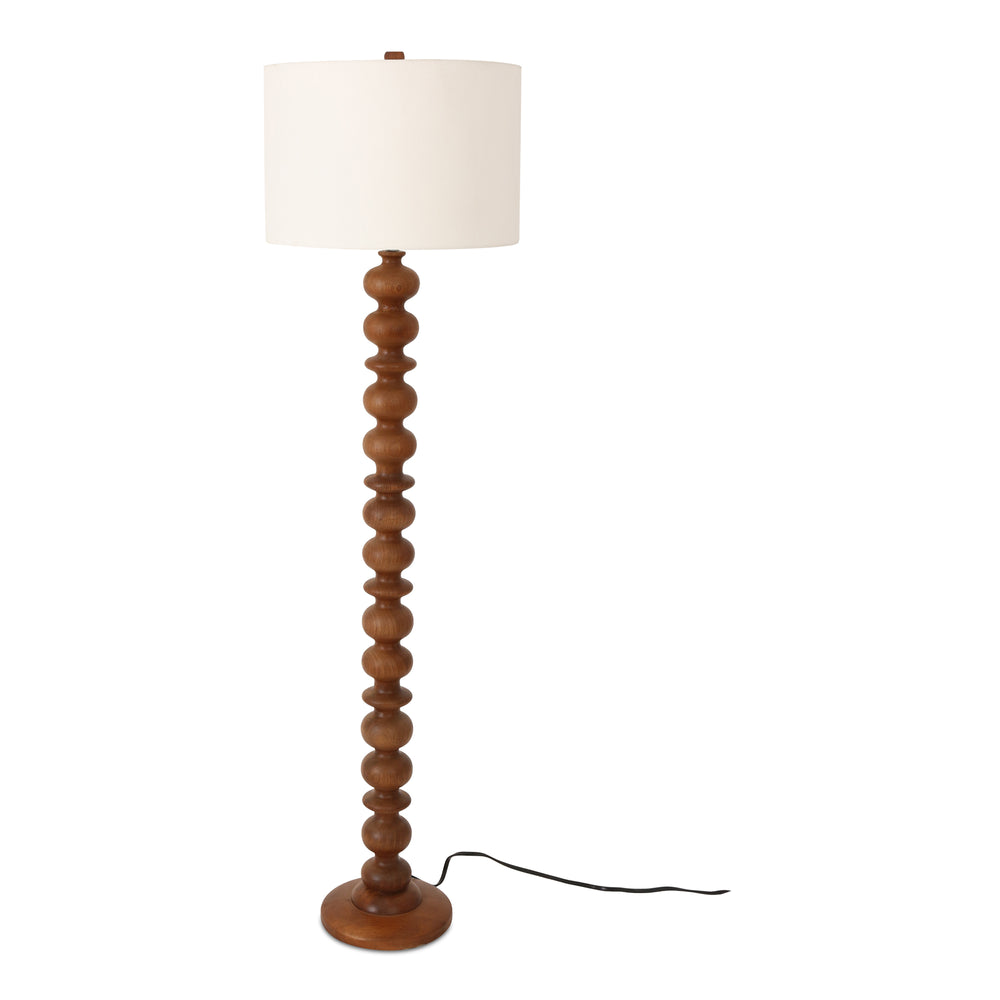 Moe's Home Gwen Floor Lamp - Vintage-inspired Mango Wood Design With Textured Cotton Shade For Elegant Spaces Brown Mango Wood Base,Textured Cotton Shade Dd-1050-21-0