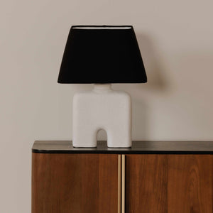 Moe's Home Yara Table Lamp - Eco-friendly Ecomix Base With Mango Wood Neck And Textured Cotton Shade Design White Ecomix Base And A Mango Wood Neck,Textured Cotton Shade Dd-1052-18